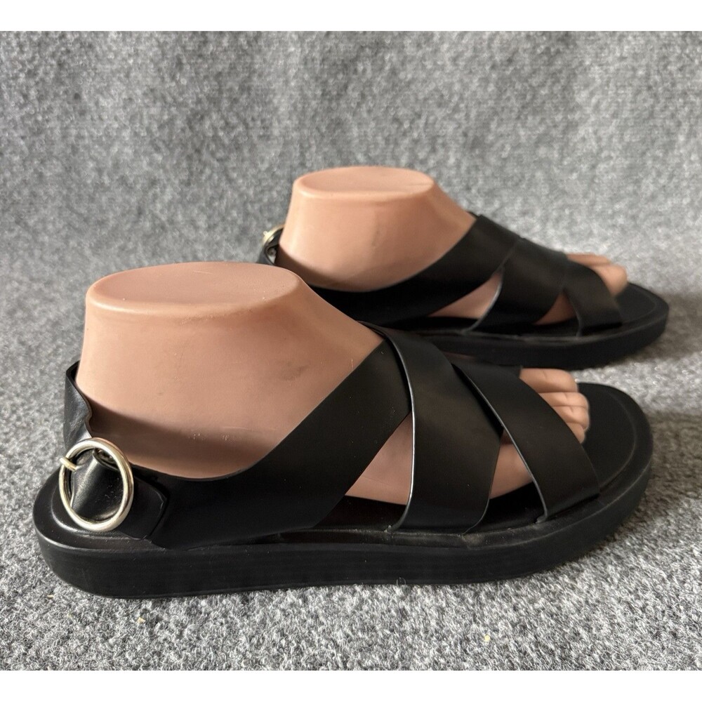 ZARA Black Leather Crisscross Flat Sandals Slingback Buckle Open Toe Women's 9.5